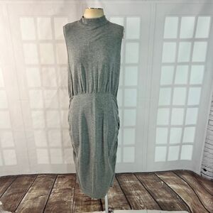 Express Heather Gray Ruched High Neck Sleeveless Knit Midi Sheath Dress Size XL